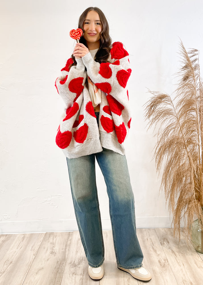 Hearts All Over The World Cardigan Sweater | Oatmeal