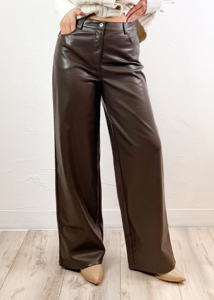 Lucy Paris Adler Faux Leather Pant | Dark Brown