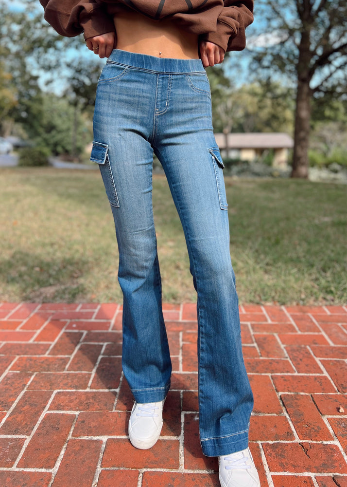 Mid Rise Flare Cargo Jeans