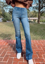 Mid Rise Flare Cargo Jeans