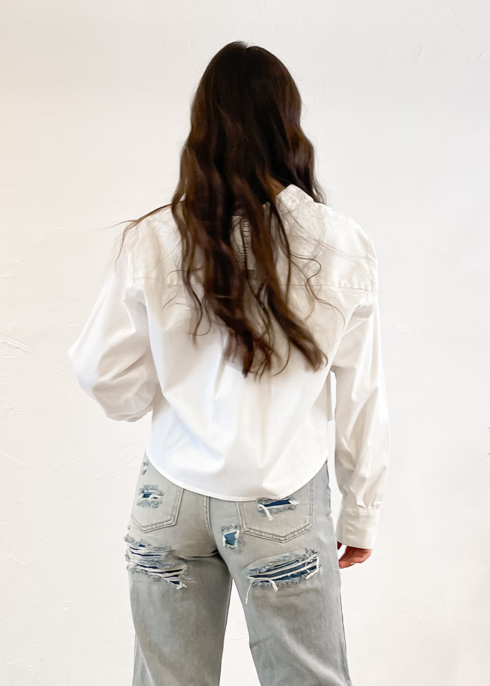 Velvet Heart Lilith Cropped Button Up Top | White