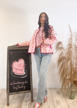 Never Too Old For Bows Quilted Jacket | Pink