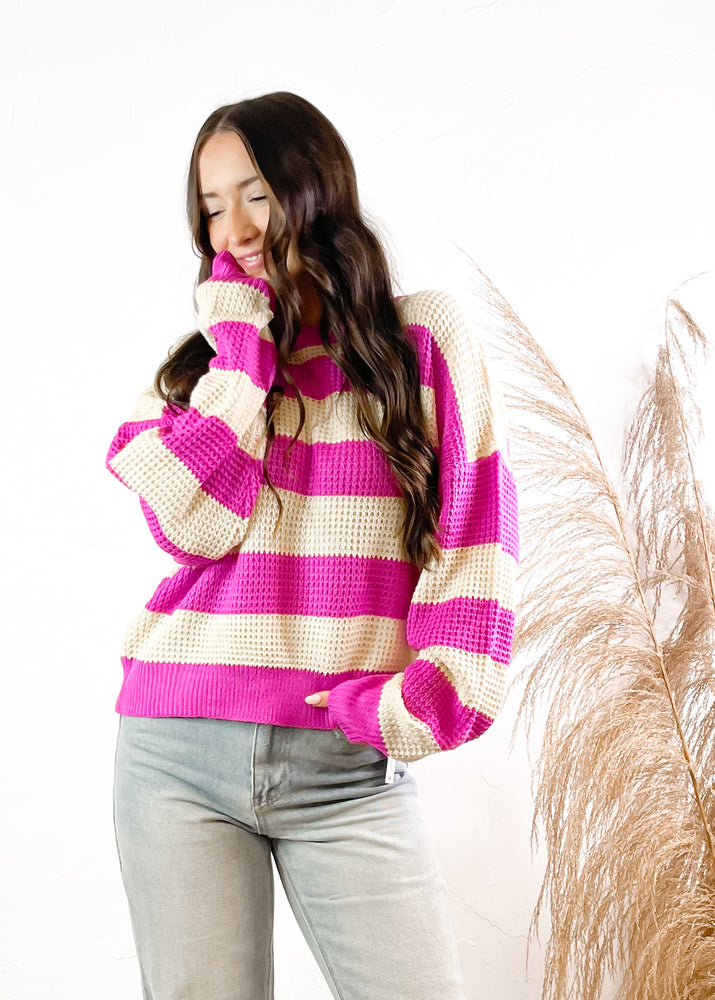 Own It Stripped Long Sleeve Sweater | Fuchsia