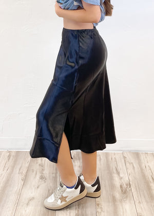 Live For Danger Midi Satin Skirt | Black