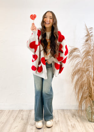 Hearts All Over The World Cardigan Sweater | Oatmeal