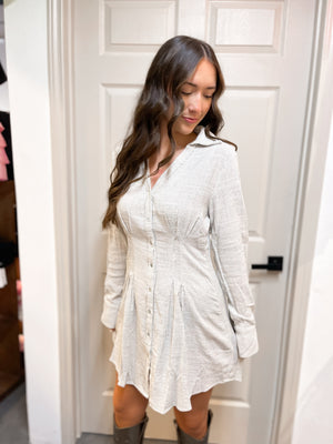 ILLA ILLA Long Days Button Up Mini Dress | Natural