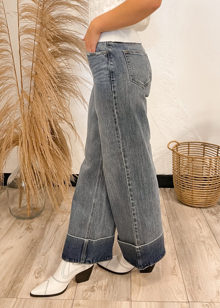 Cello Wide Leg Cuffed Hem Jeans | Medium Wash