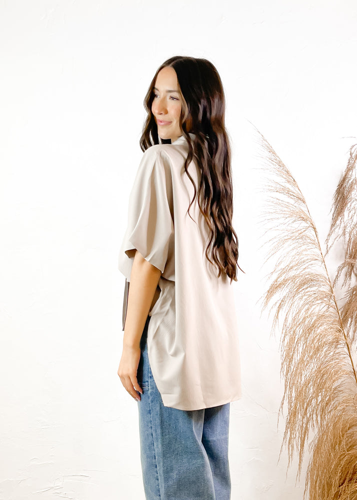 The Kamree Oversized Button Up Top | Taupe