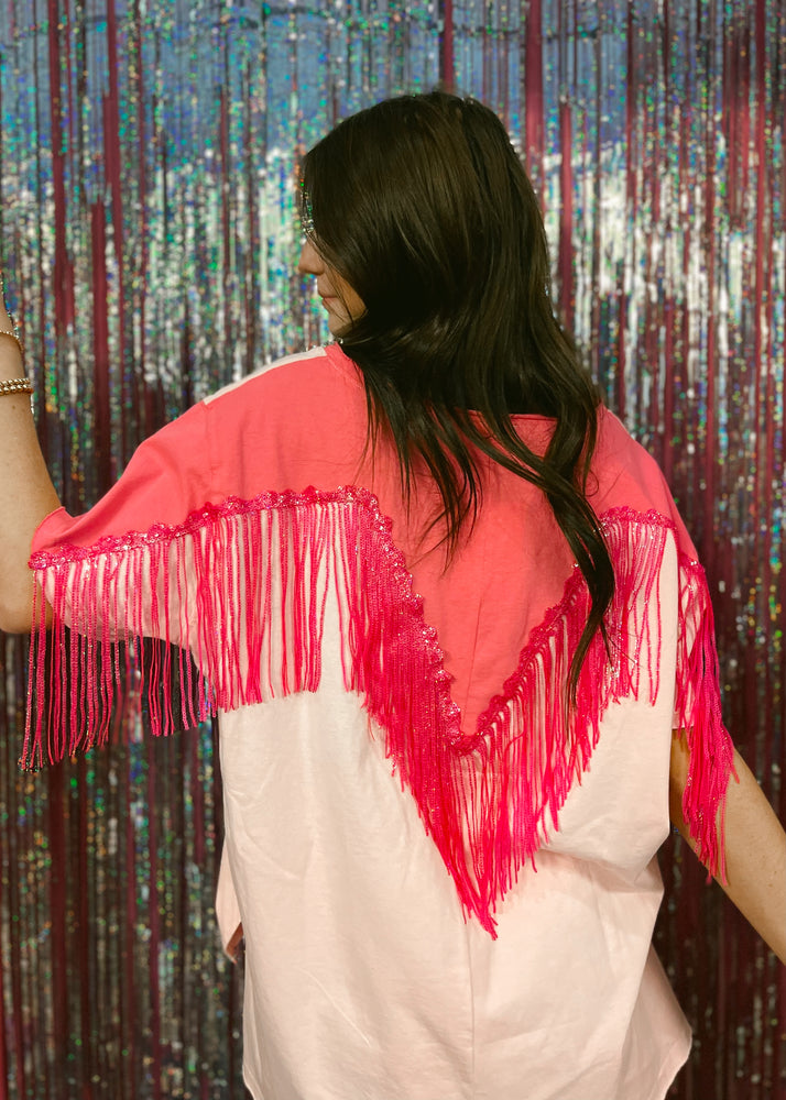 Hot Pink Lady Fringe & Sequin Top | Pink Combo