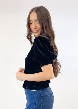 Lucy Paris Eline Velvet Top | Black