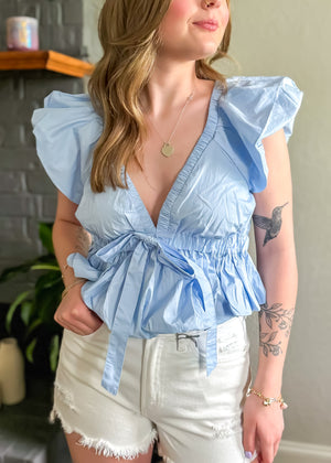 Meet Me In Santorini Adelina Top | Sky Blue