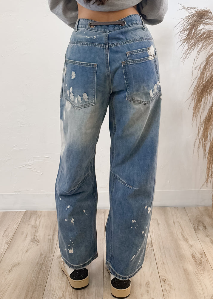 Oli & Hali Washed Drawstring Distressed Jeans | Medium