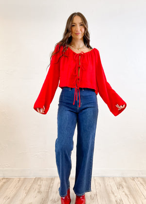 Sweet On You Linen Blouse | Red