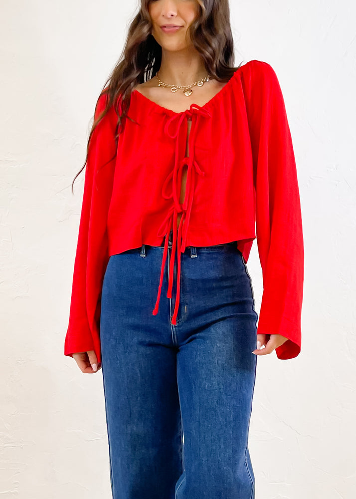 Sweet On You Linen Blouse | Red