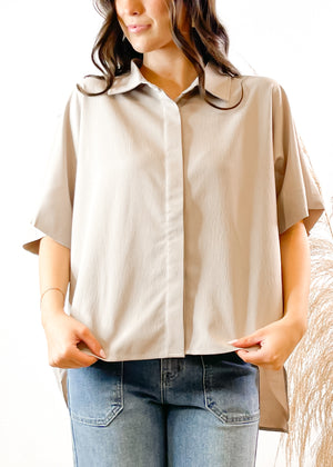 The Kamree Oversized Button Up Top | Taupe