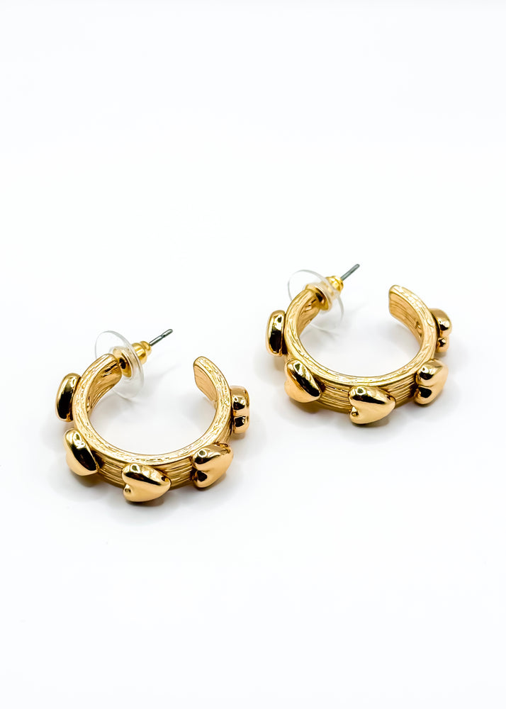 Heart Stamp Gold Hoop Earring