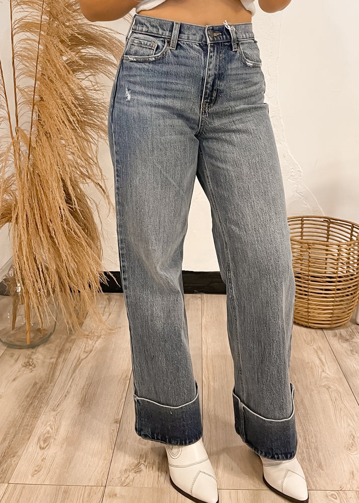 Cello Wide Leg Cuffed Hem Jeans | Medium Wash