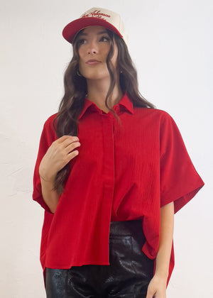 The Kamree Oversized Button Up Top | Red