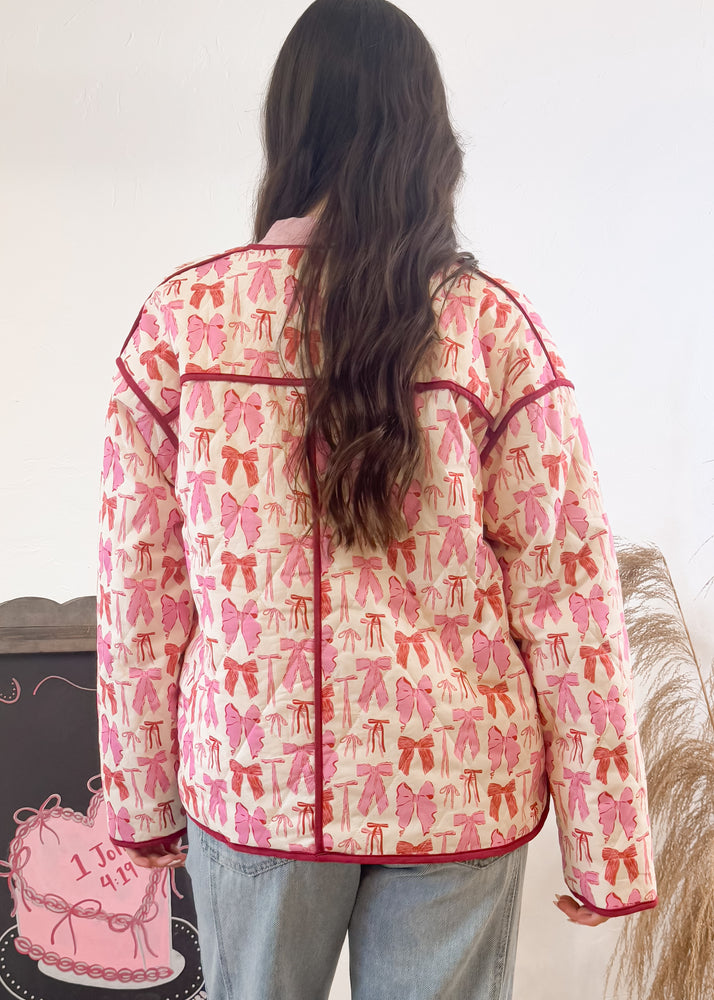 Never Too Old For Bows Quilted Jacket | Pink