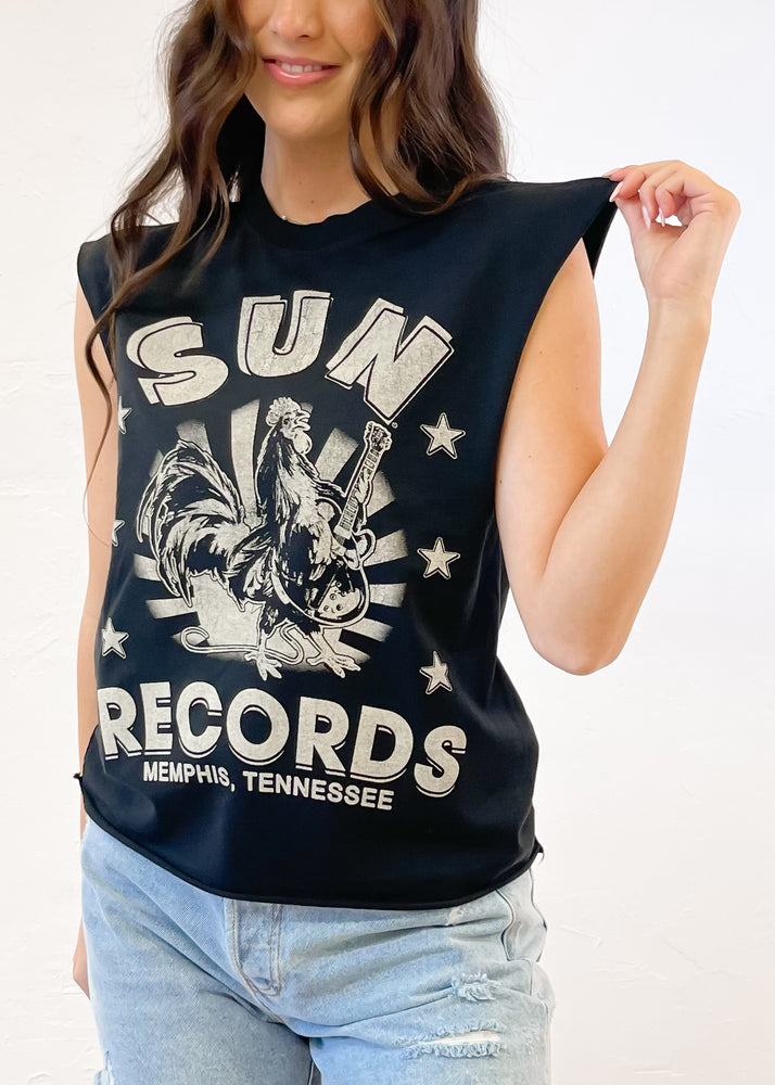 Recycled Karma Sun Records Rooster Cut Sleeve Tee | Black