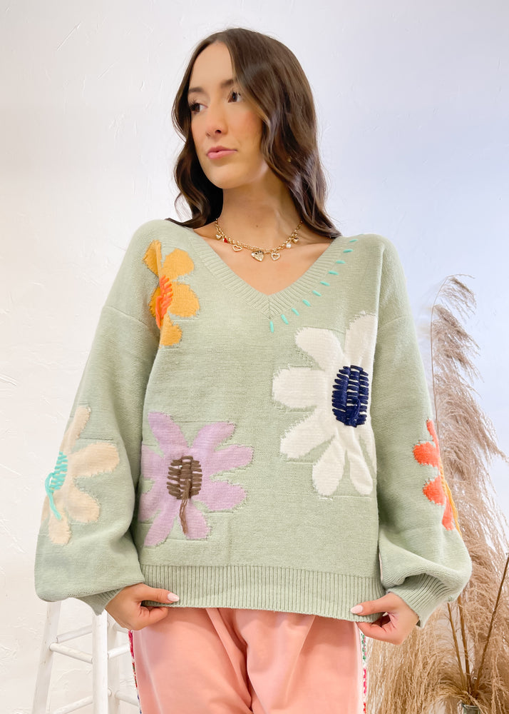 Forget The Rest Floral Sweater | Soft Sage