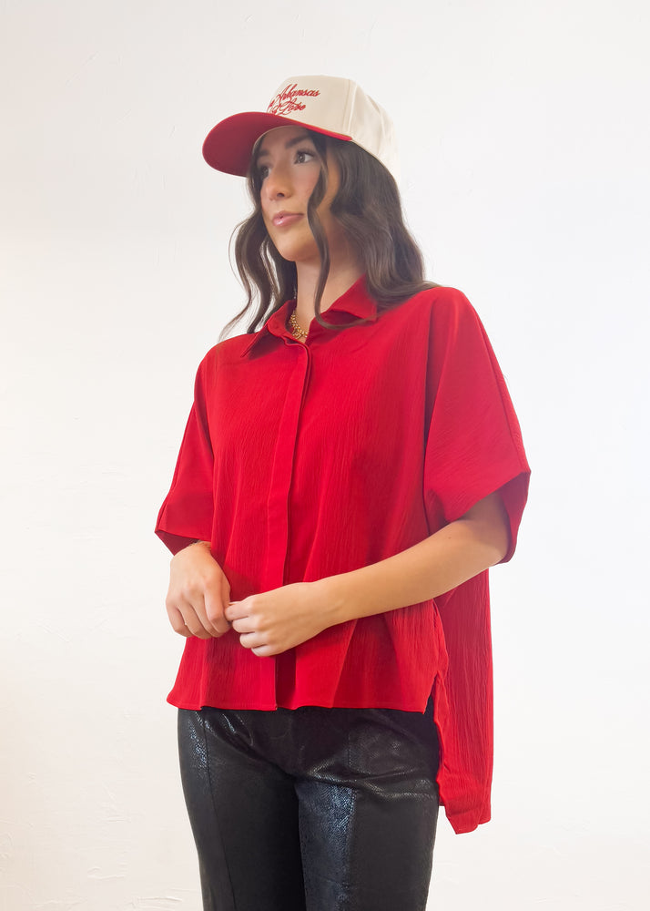 The Kamree Oversized Button Up Top | Red