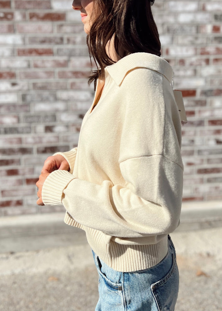 For The Books Ribbed Polo Sweater | Natural