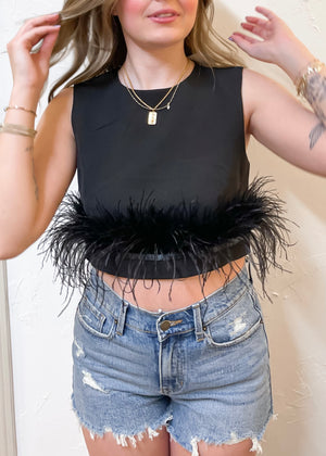 Aureum Black Feather Crop Top | Black