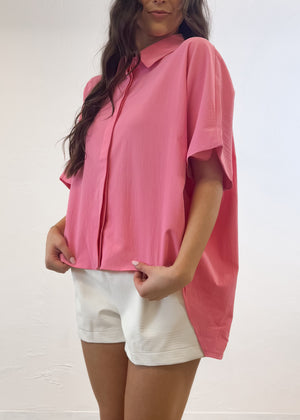 The Kamree Oversized Button Up Top | Pink