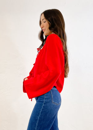 Sweet On You Linen Blouse | Red