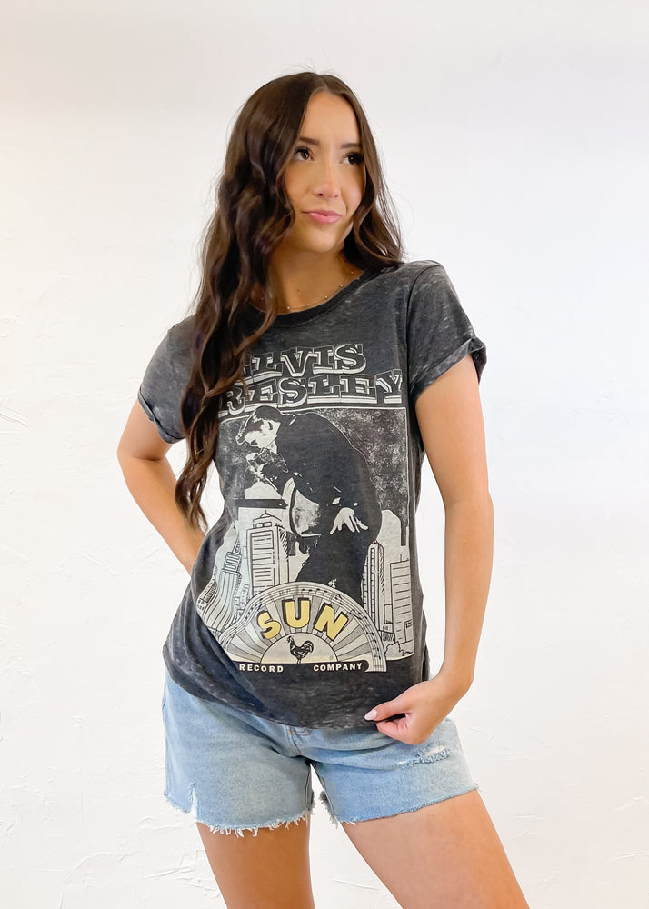 Recycled Karma Sun Record Elvis Presley Skyline Tee | Black