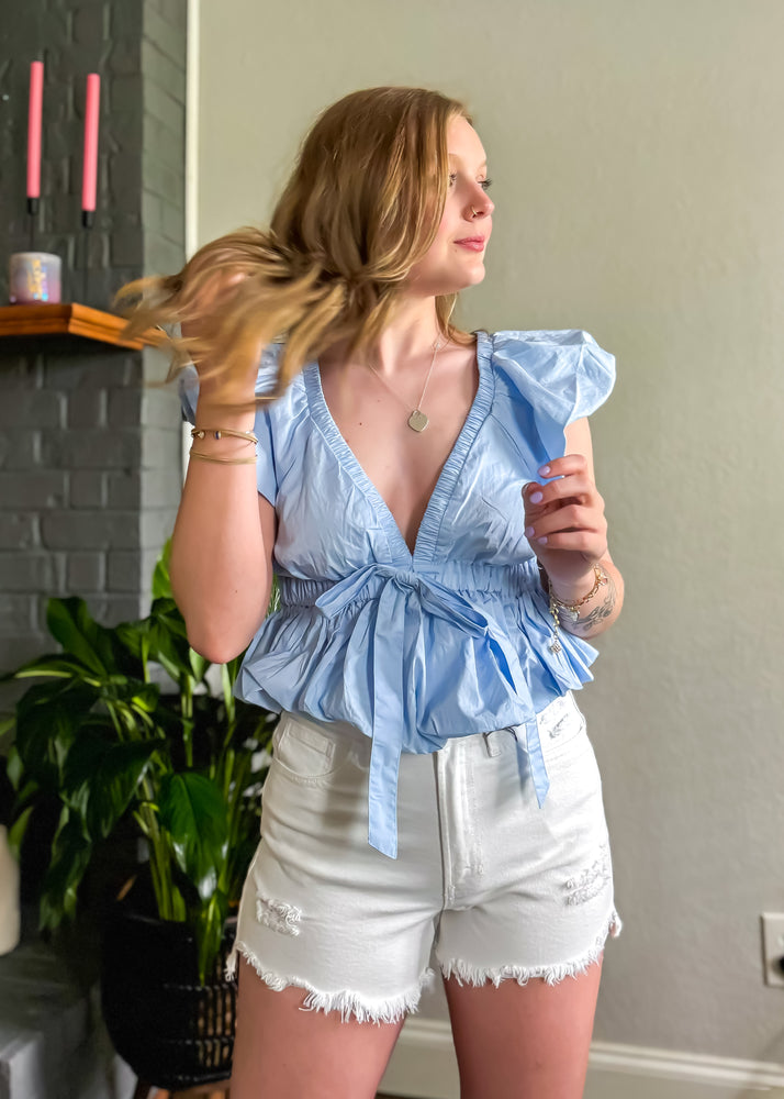 Meet Me In Santorini Adelina Top | Sky Blue