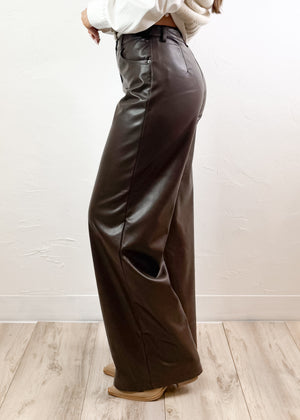 Lucy Paris Adler Faux Leather Pant | Dark Brown