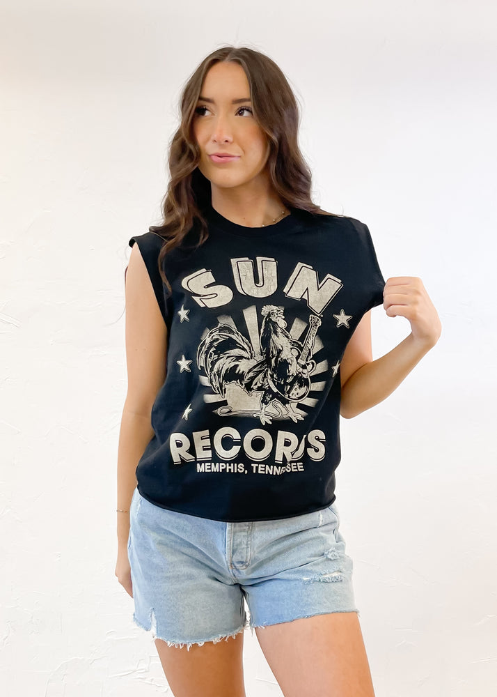 Recycled Karma Sun Records Rooster Cut Sleeve Tee | Black