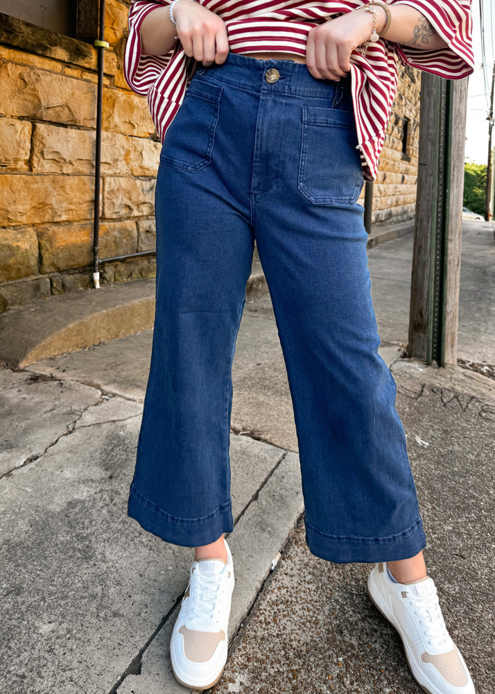 Velvet Heart Alyx Cropped Wide Leg Pant | Dark Blue