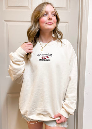 Livy Lu Arkansas Razorback Embroidered Script Sweatshirt | Cream