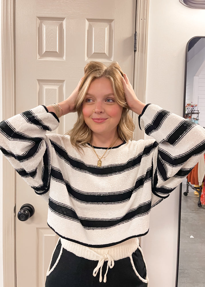 Believe The Stripe Cropped Sweater