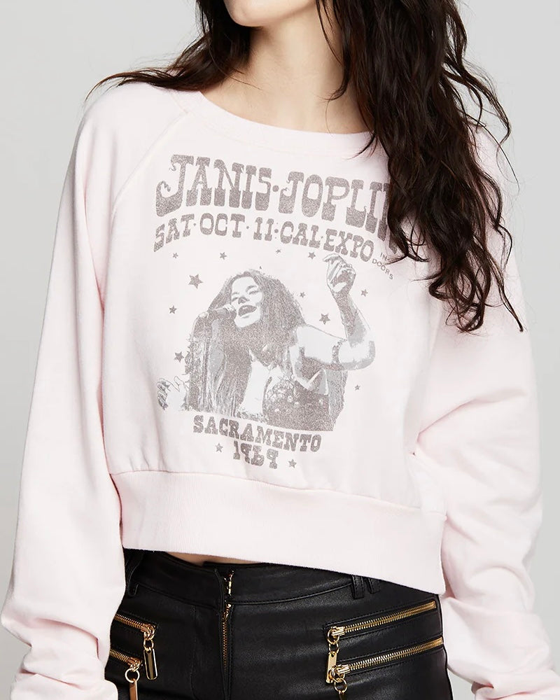 Recycled Karma Janis Joplin 1969 Tour Cropped Sweatshirt | Baby Pink