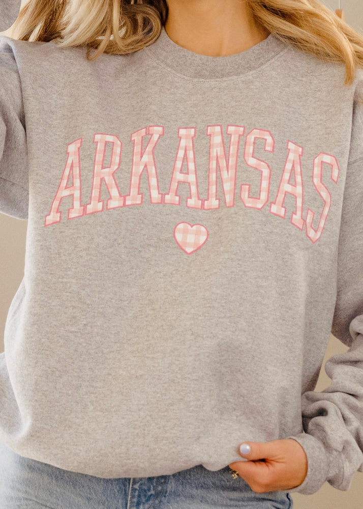 Livy Lu Arkansas Gingham Heart Sweatshirt | Gray